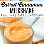glass with spoon filled with carrot cinnamon milkshake that is gaps diet paleo aip and low fodmap