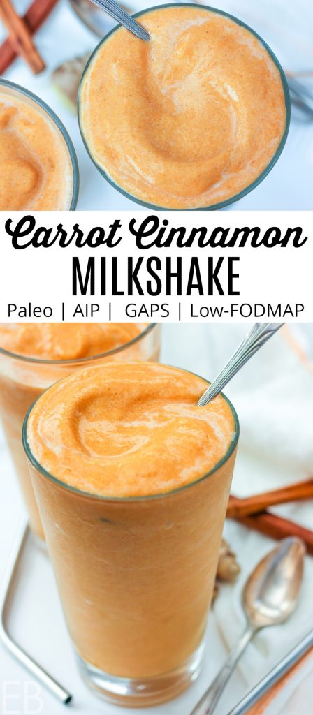 glass with spoon filled with carrot cinnamon milkshake that is gaps diet paleo aip and low fodmap