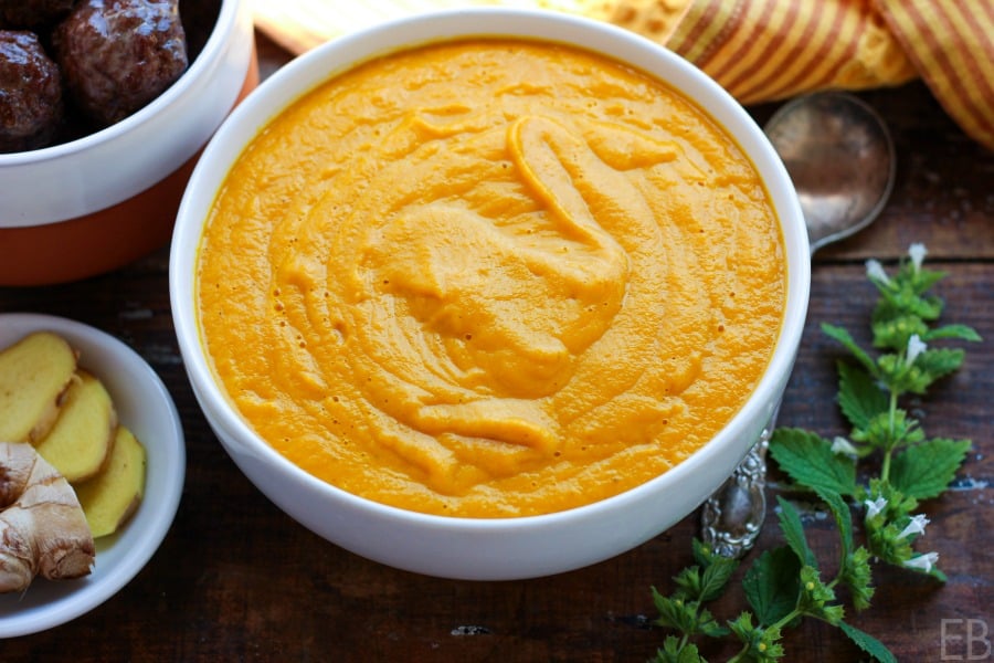 bowl of carrot mint bisque