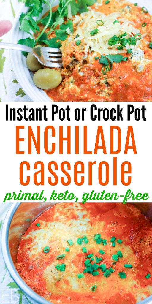 a fork scooping up a bite of instant pot or crock pot enchilada casserole that's keto primal and gluten free