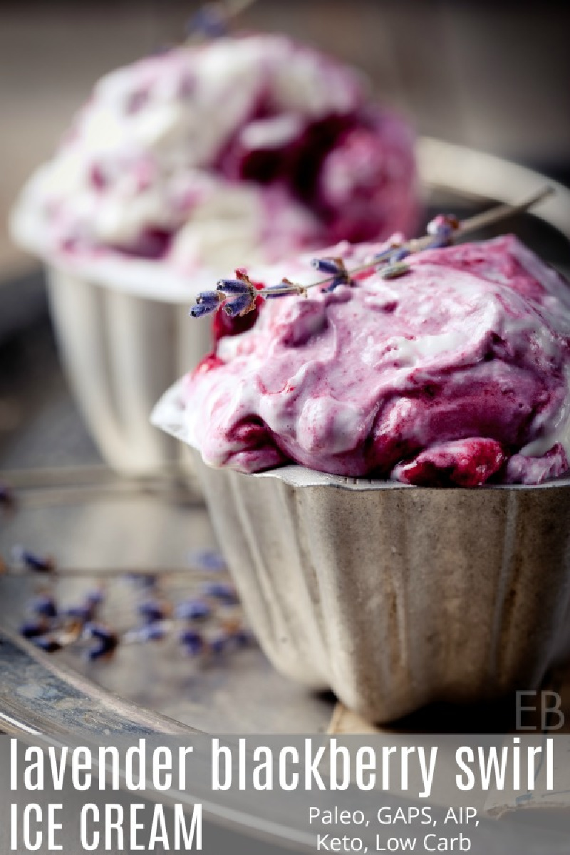 scoops of lavender ice cream in vintage dishes