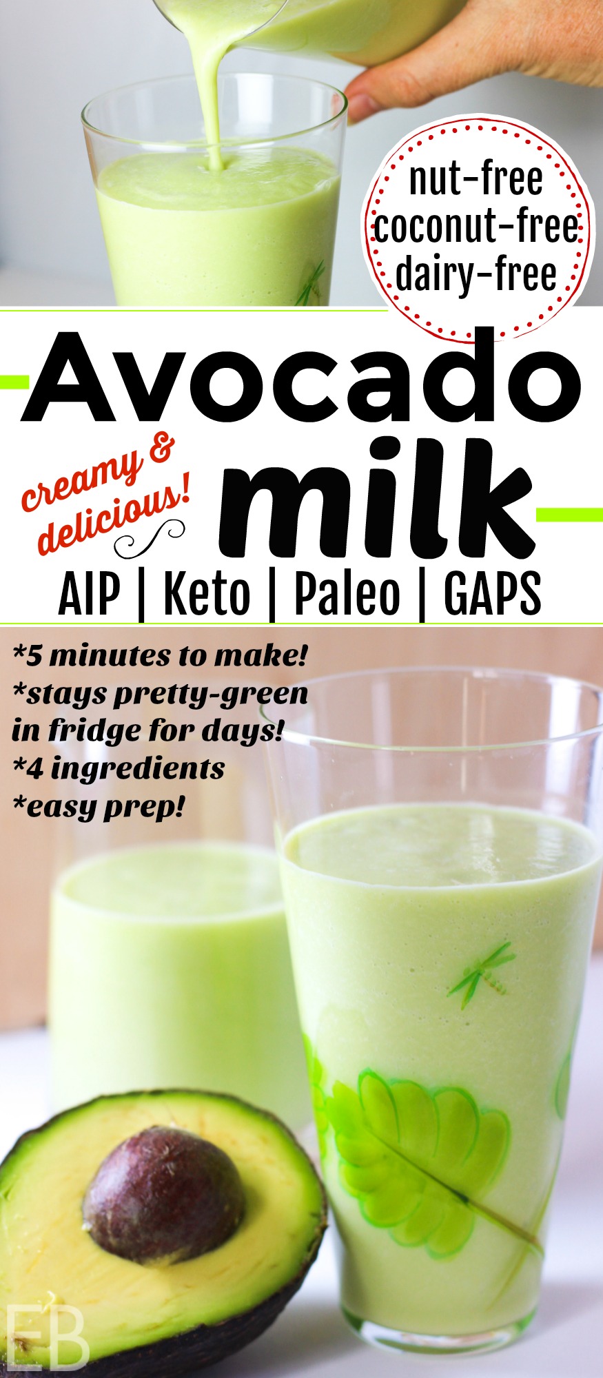 Avocado Milk ~ Paleo | Keto | AIP | GAPS (nut-free, dairy-free, coconut-free) #nondairymilk #aip #gapsdiet #keto #paleo #milk #avocado 