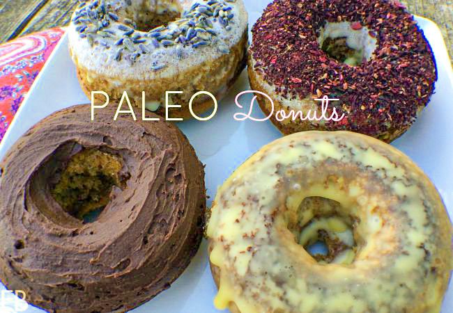 4 keto paleo donuts with different toppings