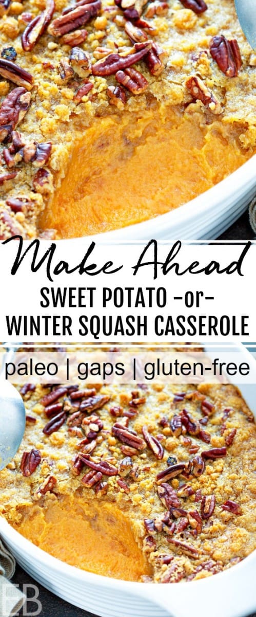 sweet potato winter squash casserole with pecan topping