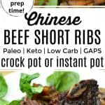 a dish of keto low carb paleo beef short ribs with greens in a white dish