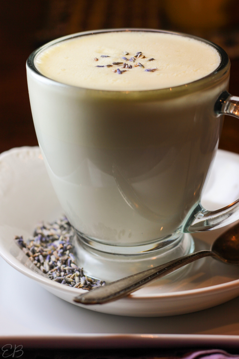 light and dark image of lavender white hot chocolate