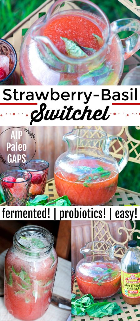 Strawberry-Basil Switchel {with probiotics and electrolytes!} Rehydrate, detoxify, entertain, satiate, beautify: this switchel does it all!! It's so pretty, and it's so healthy. You'll love how fast it is to make and how eagerly everyone lines up to try it! #switchel #strawberries #strawberrybasil #basil #electrolytes #probiotics