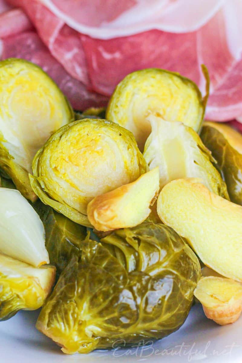 dish of fermented brussel sprouts with garlic