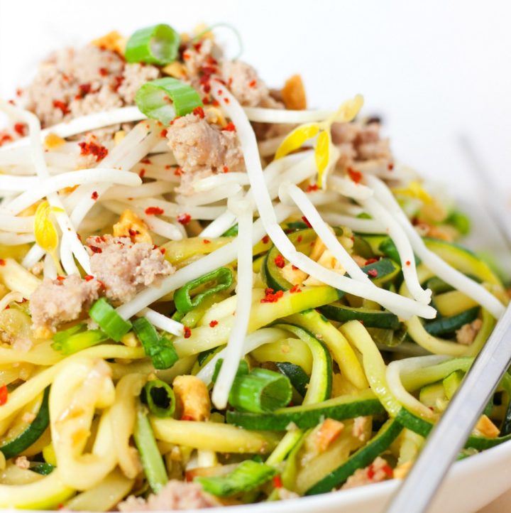 Keto Pad Thai is also Paleo, Whole30, GAPS and AIP! It's the freshest tasting Pad Thai ever, with authentic ingredients and flavors. However you eat, this is the Pad Thai for you! #keto #ketopadthai #whole30 #whole30padthai #whole30zoodles #paleozoodles #paleopadthai #aipzoodles #gapsdiet #bestpadthai