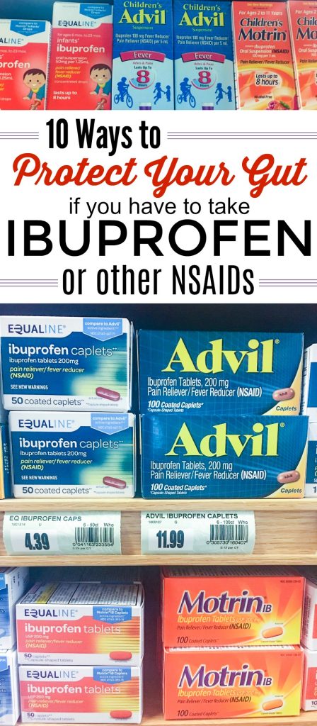 containers of advil, ibuprofen, motrin, dangers of nsaids, how to protect gut