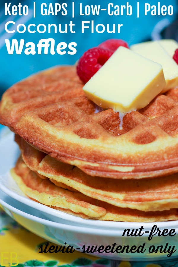 Keto Coconut Flour Waffles {nut-free, stevia only, GAPS, low-carb, Paleo} #keto #waffles #coconutflour #nutfree #stevia #paleo #gaps #lowcarb #ketobreakfast #gapsdiet #lowcarbbreakfast