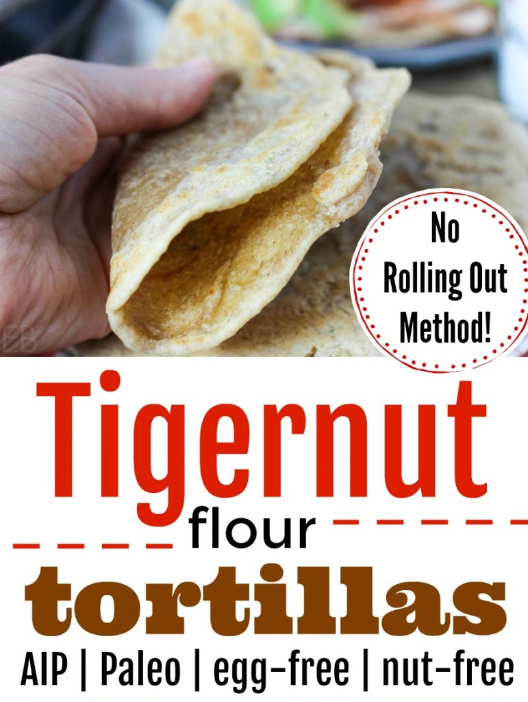 These are delicious! And I love not rolling them out!! So much easier and a more fun process. They're actually a little bit sweet! ~ Tigernut Flour Tortillas {Paleo, AIP, egg-free, nut-free, no rolling out!} Yep, no rolling with these sweet beauties, and they provide energy without any blood sugar dips. #tigernut #tigernuts #tigernutflour #aip #paleo #tortillas #grainfree #wraps #eggfree #nutfree