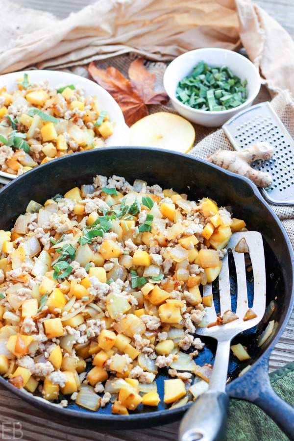 one pan meal of turkey, apples and onions