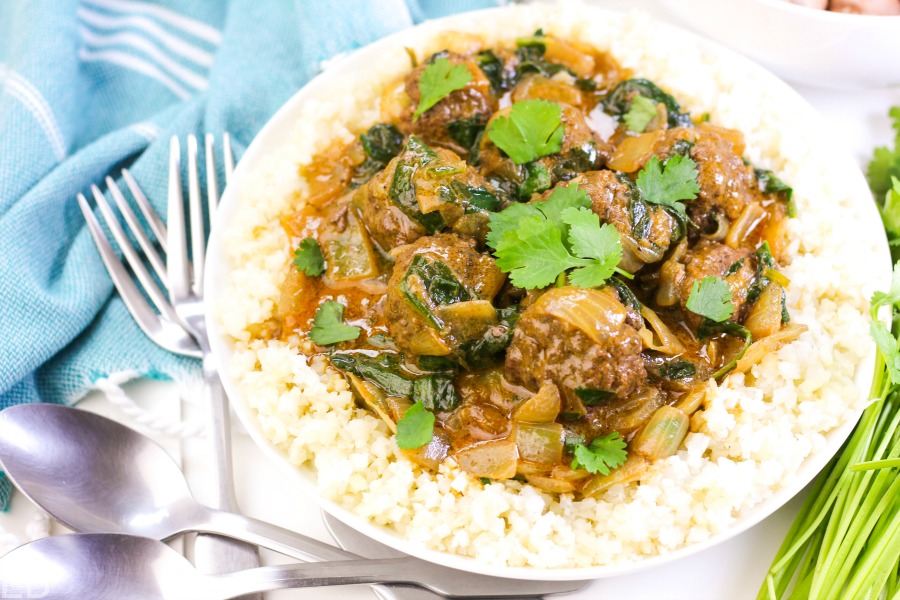korma paleo meatball curry on cauli rice