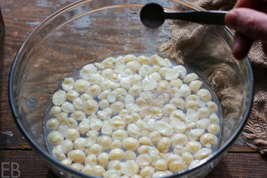 macadamia nuts soaking in salted water