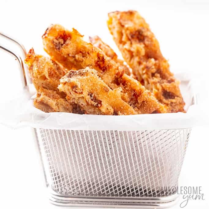 churro style chaffles in a basket