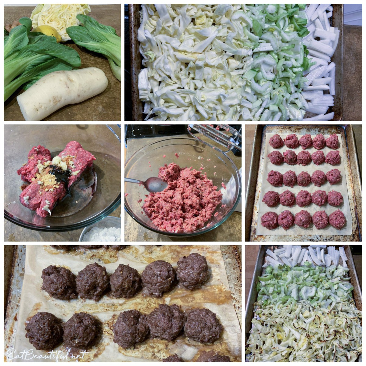 process photo collage of asian sheet pan dinner