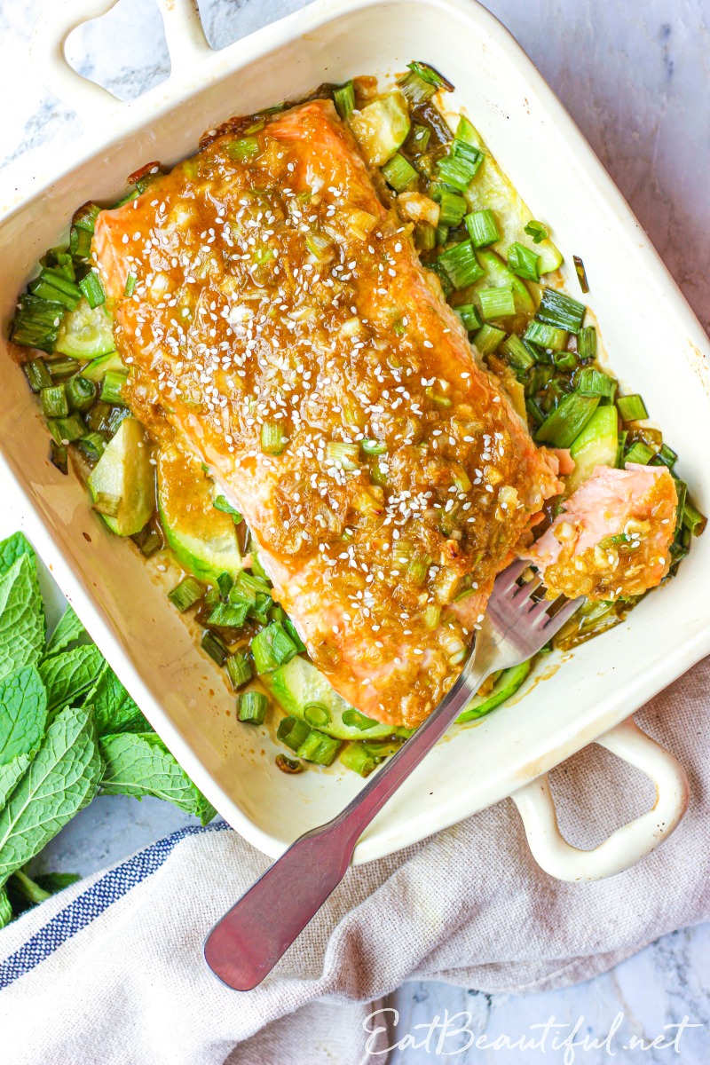 overhead view of ginger lime salmon