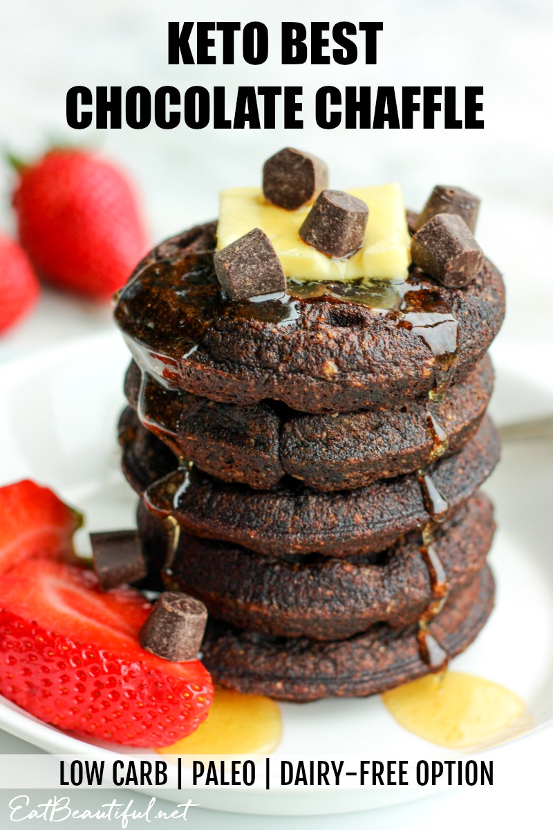 side view of stacked best keto chocolate chaffles