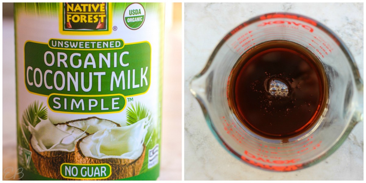 an image of canned coconut milk next to maple syrup in a measuring cup