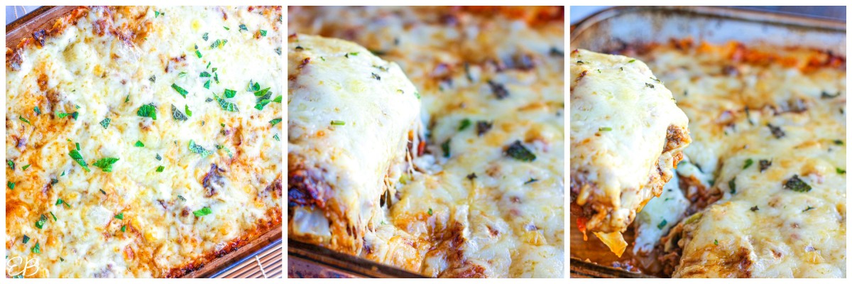 three process images of serving mexican lazy cabbage roll casserole