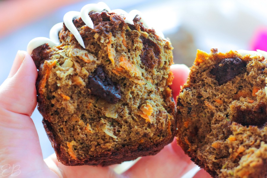 close-up view of keto morning glory muffin broken open