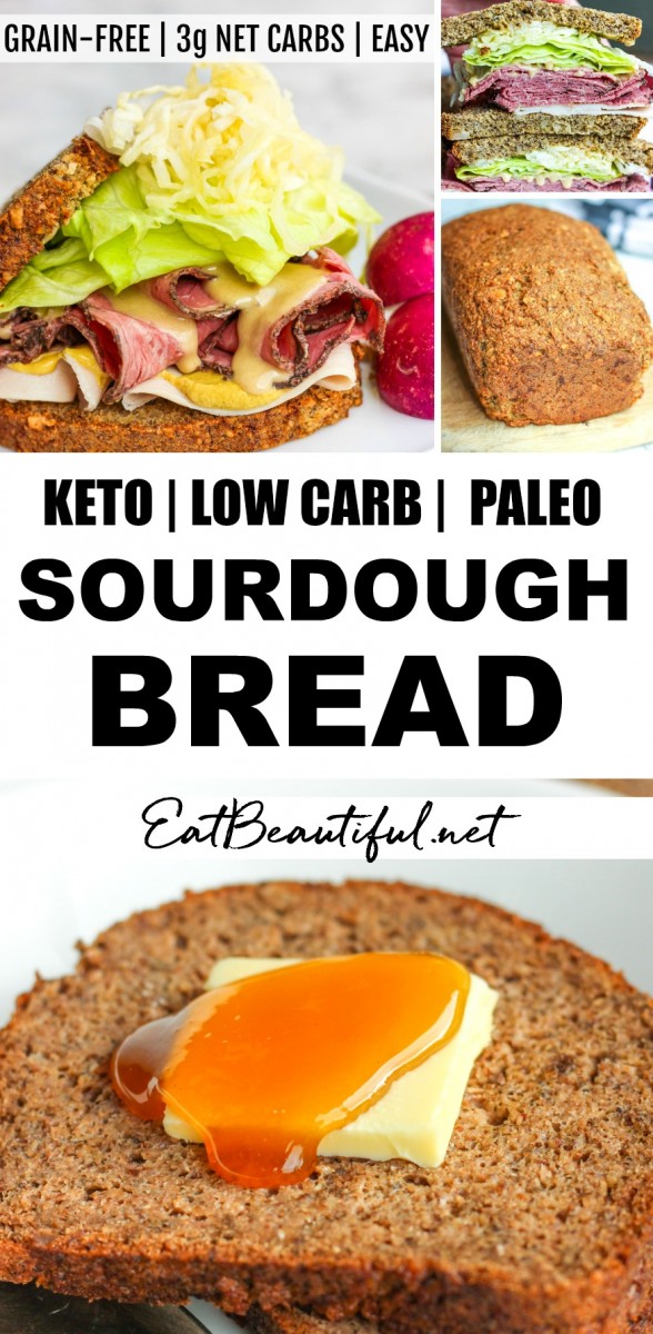 photo collage of keto sourdough bread with banner