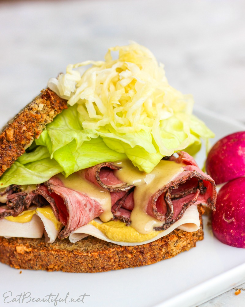 one big delicious sandwich made with keto low carb sourdough bread