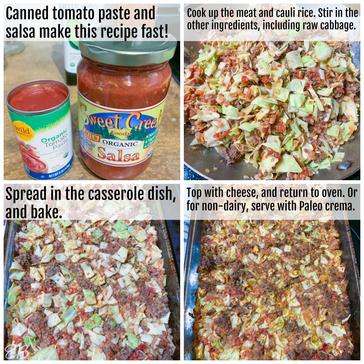 4 process photos of lazy cabbage roll casserole