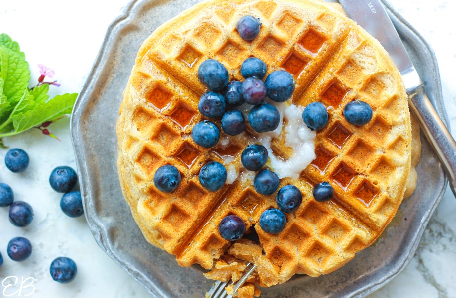 overhead view of paleo aip cassava waffle