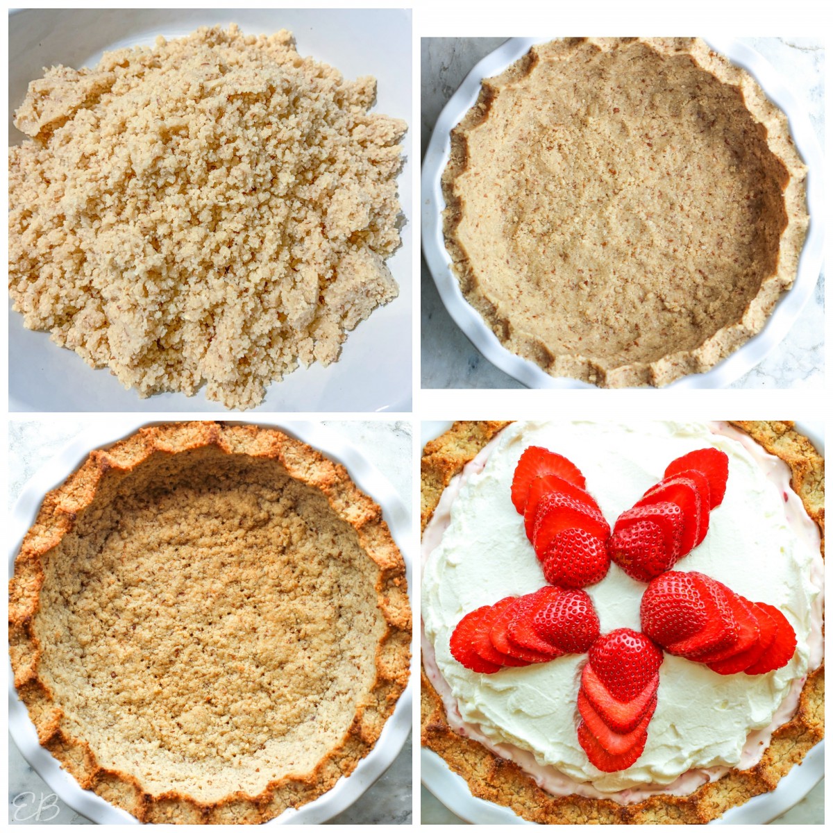 4 images of process making keto pie crust