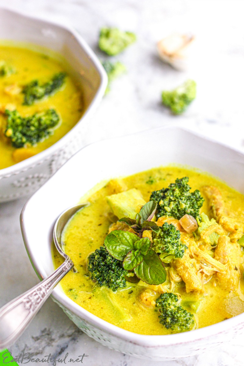 front view of two bowls of low histamine soup