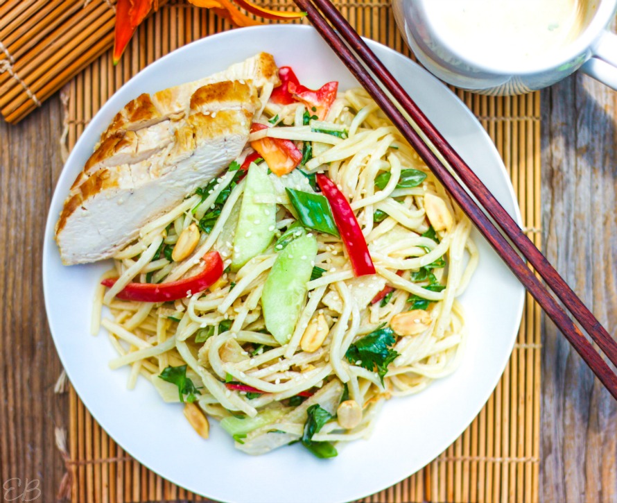 overhead view of Chinese noodle salad