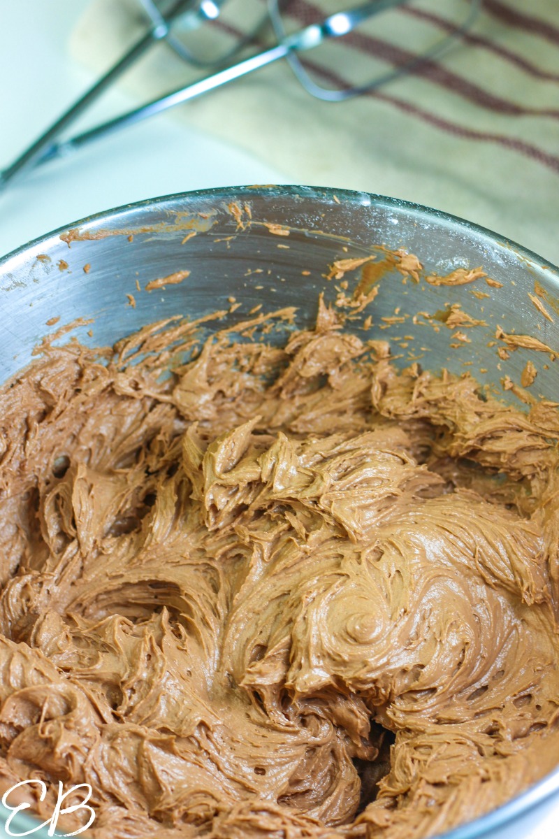 close-up of frosting in mixing bowl