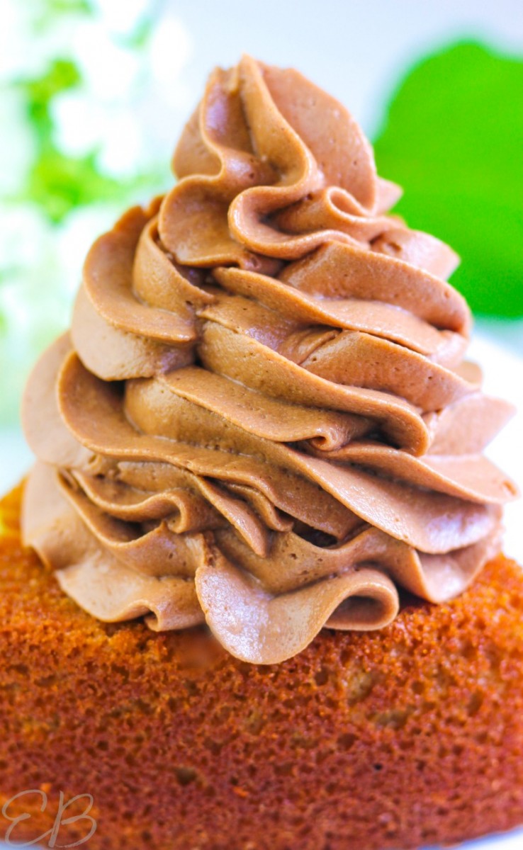 close-up of piped chocolate cream cheese frosting