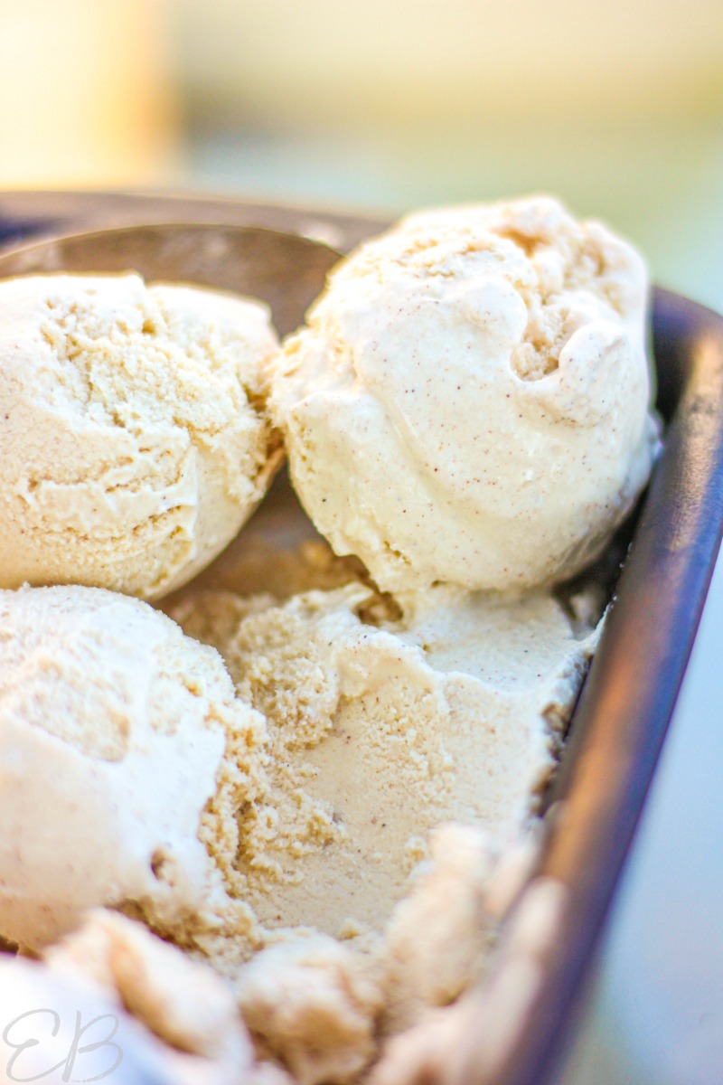 the light hitting several pre-formed scoops of cinnamon ice cream
