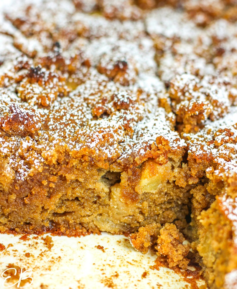 a view inside the cut apple cake