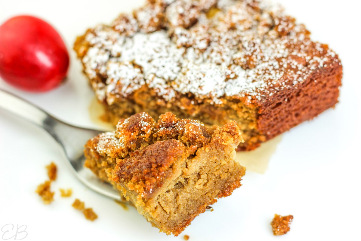 one bite of keto apple cake on a fork