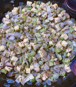 sauteeing onions and celery for keto paleo stuffing recipe
