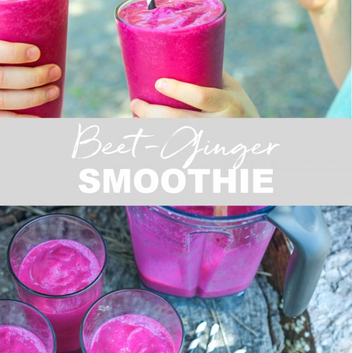 2 images of beet-ginger smoothie