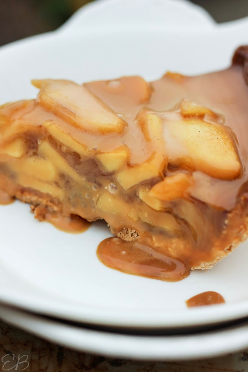 close up view of one piece of paleo aip caramel apple pie