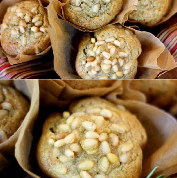 two photos of rosemary pine nut muffins