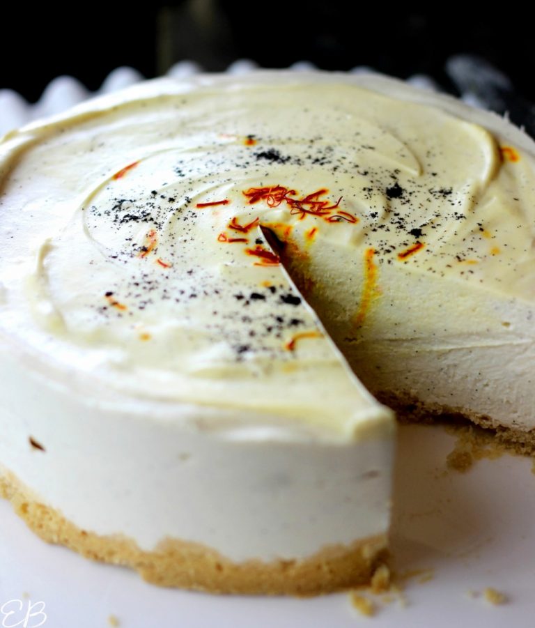 SaffronVanilla Cheesecake (nobake, GF, Primal, eggfree, goat cheese