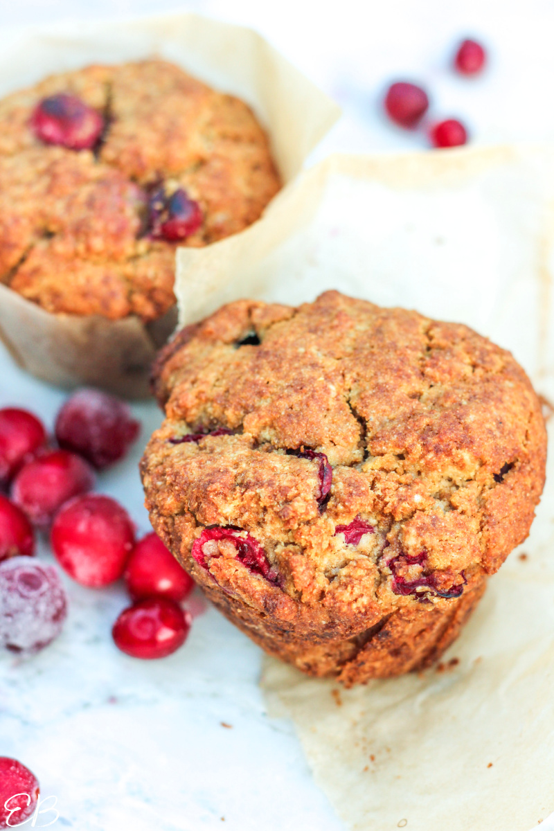 close up view of 2 aip cranberry muffins