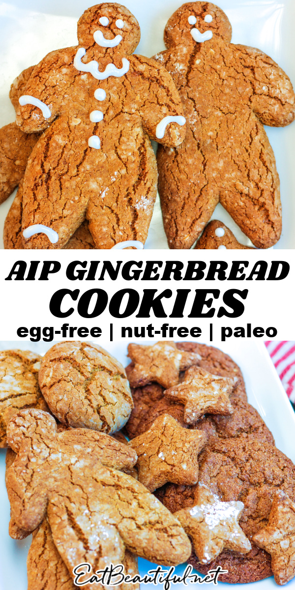 two images of aip gingerbread cookies with banner