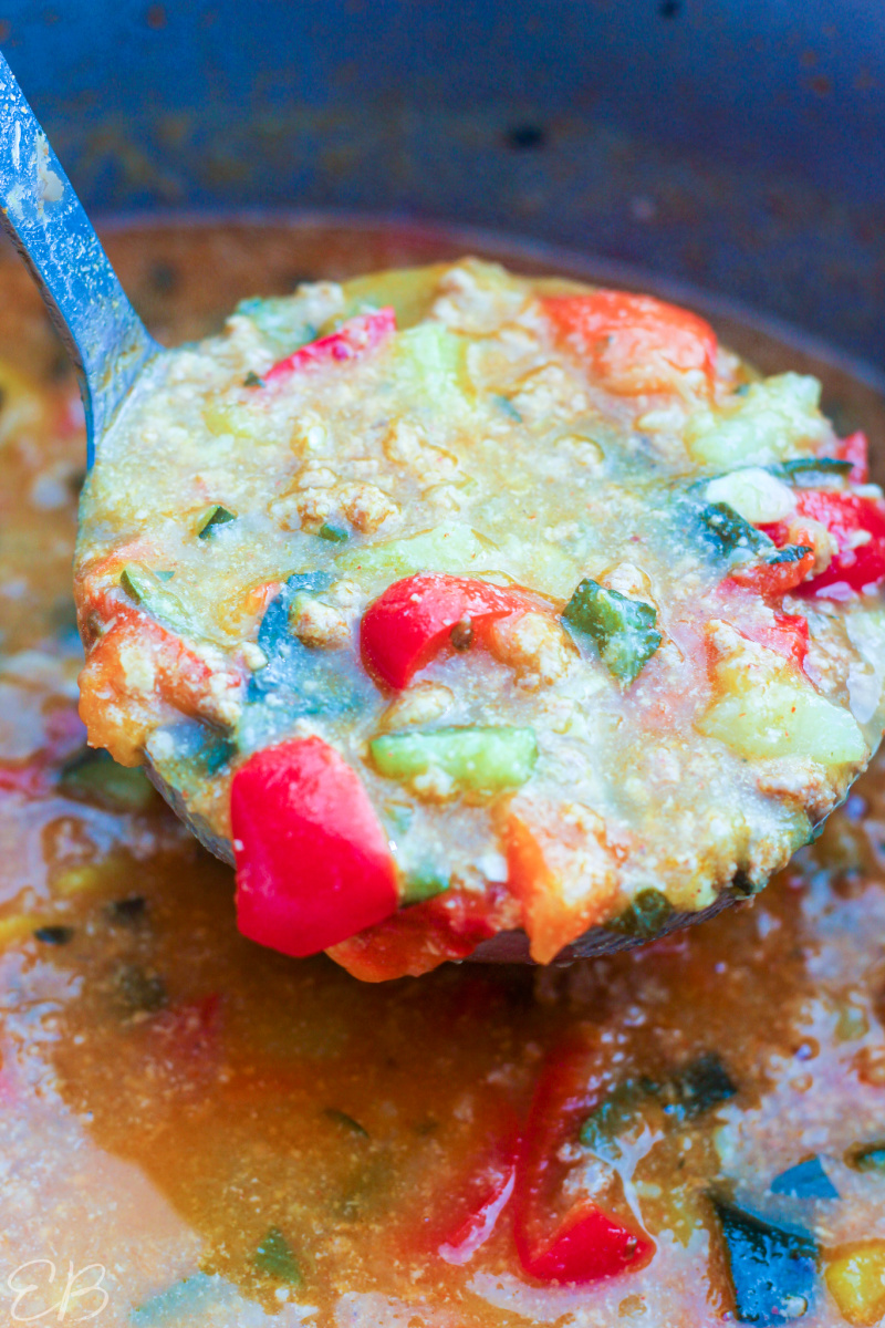 a ladle full of chorizo stew
