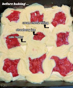 labeled process photo of keto strawberry danish coffeecake