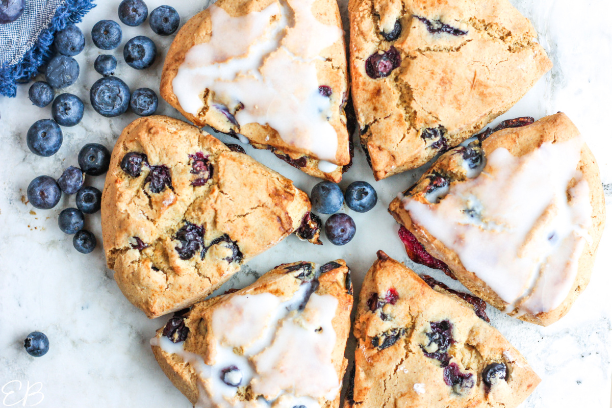 overhead view of blueberry scone arranged in a circle