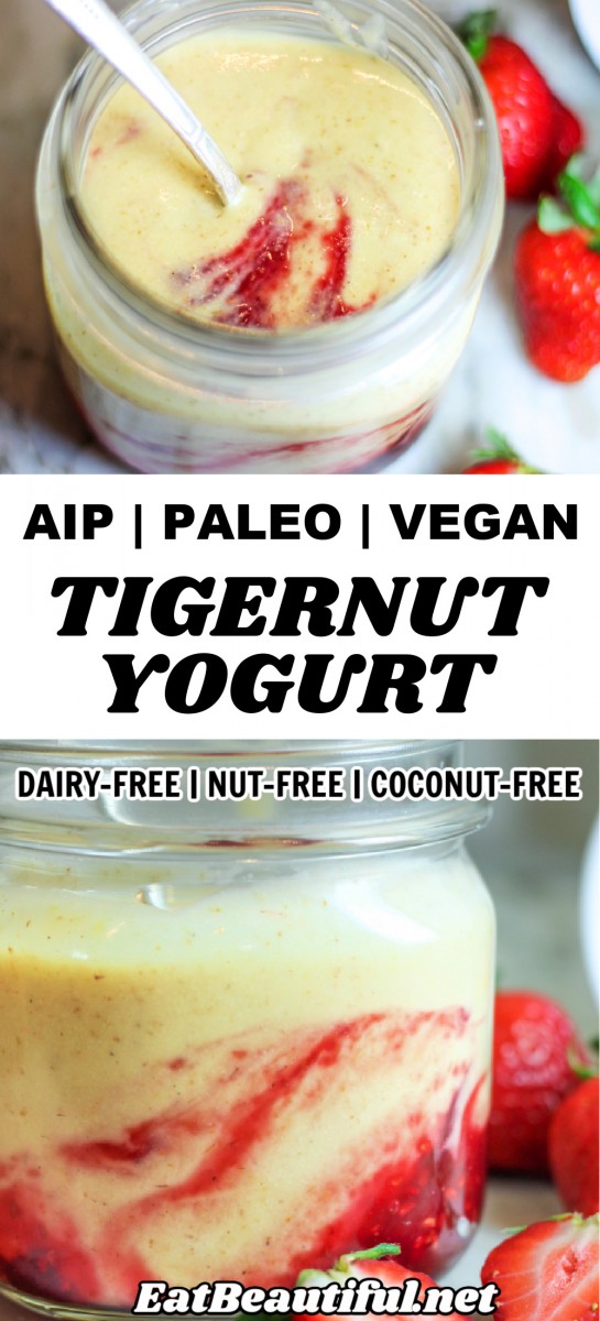 2 IMAGES OF Tigernut Yogurt with banner and words in the middle