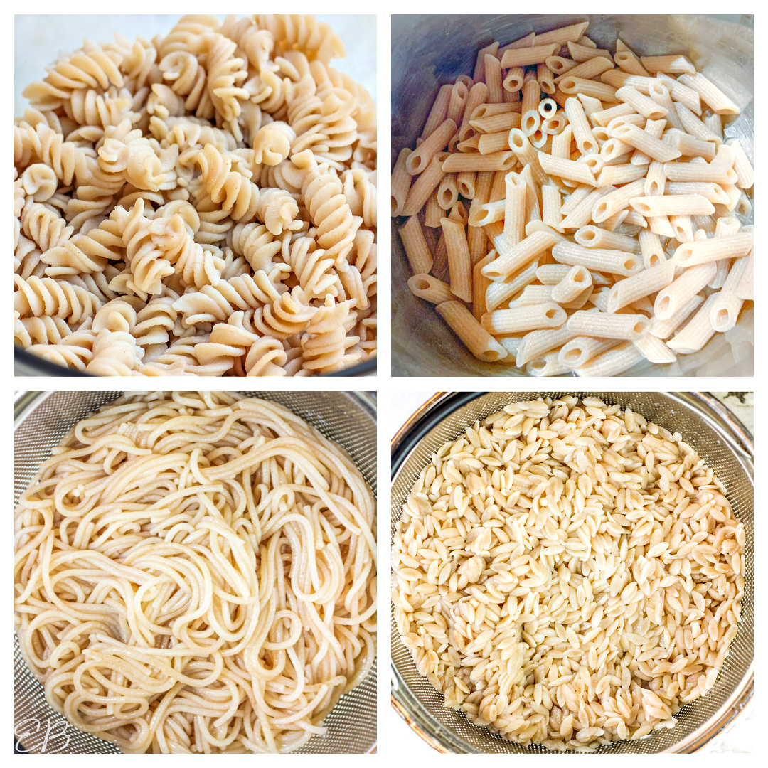 4 photos of 4 kinds of cassava pasta cooked in the instant pot
